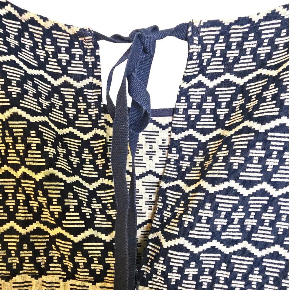 Loft Navy & Tan Sleeveless Preppy Cottagecore Geometric Pattern Shift Dress - Picture 6 of 8